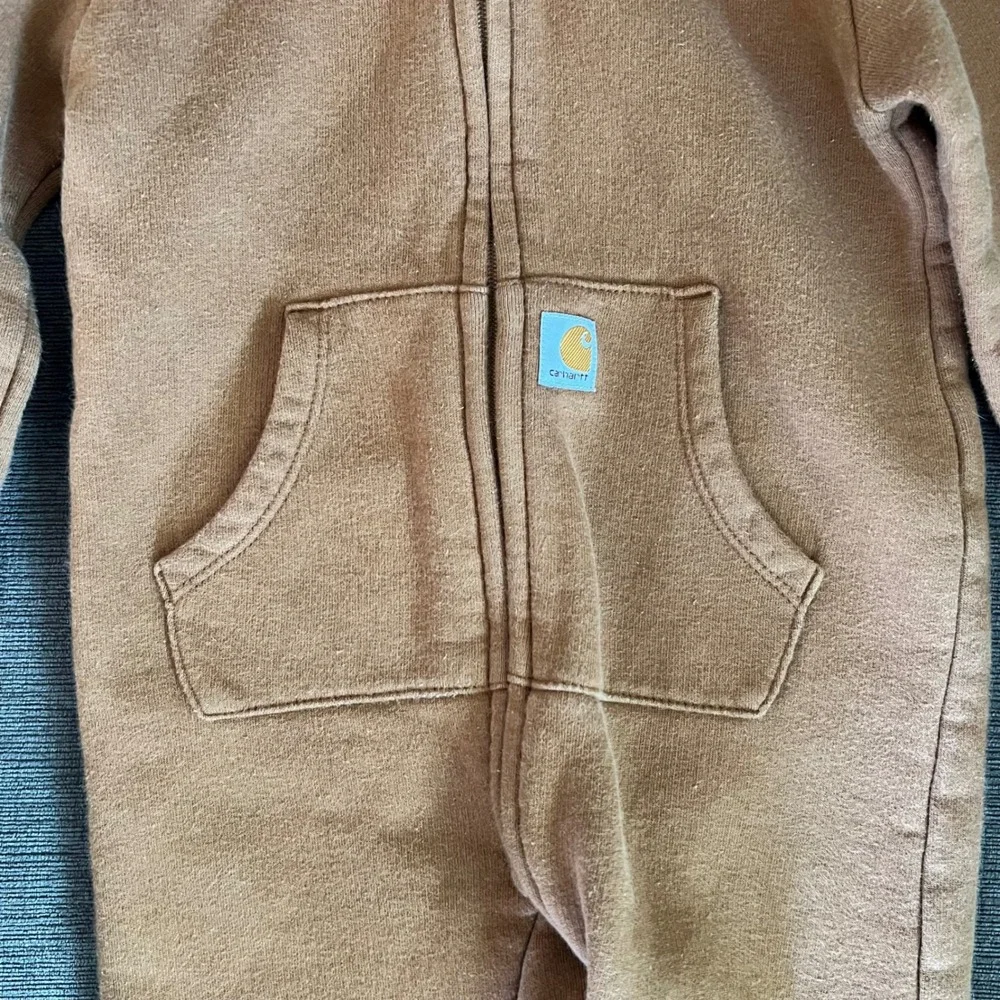Carhartt Baby Hooded Coverall Jumpsuit Zip Front Brown 12M CM8665